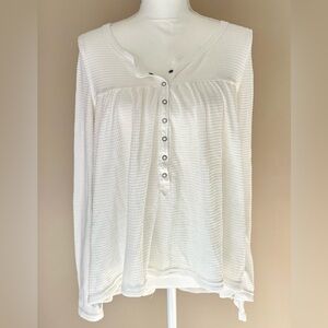 Free People White Waffle Knit Henley Top